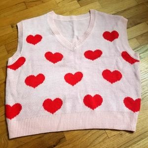 Pink Sweater Vest with Red Hearts
